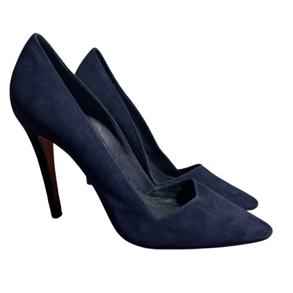 Alice + Olivia Pumps High Heels Dina Blue Suede Leather Pointy Toe size 38 - Picture 5 of 13